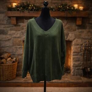 American Eagle Shirt Womens Large Green Waffle Knit Oversized Pullover
